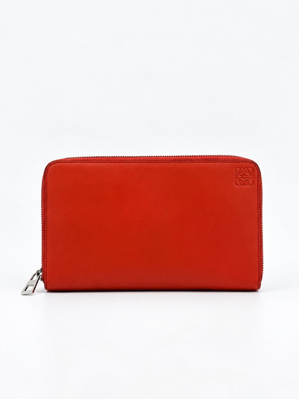 Loewe Anagram Red Orange Leather Zip Around Long Wallet